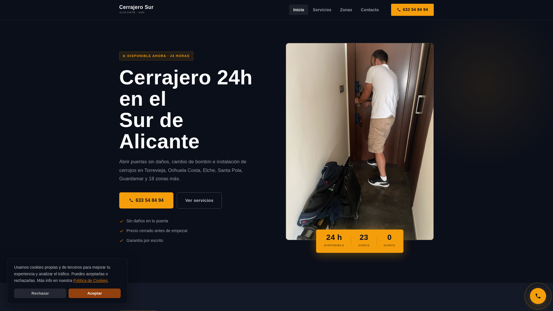 website screenshot of https://cerrajerosuralicante.es/