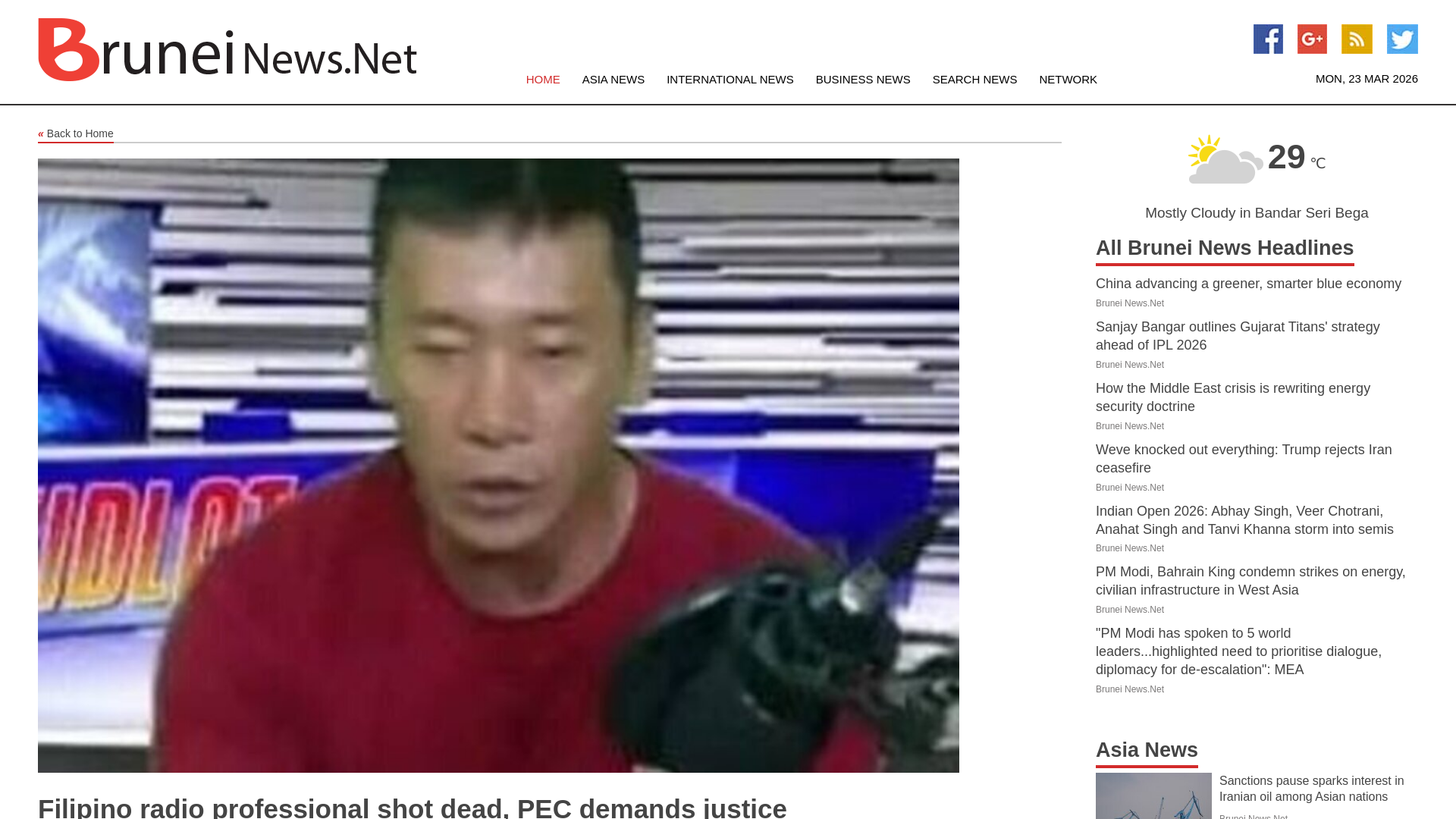 website screenshot of https://www.bruneinews.net/news/278938578/filipino-radio-professional-shot-dead-pec-demands-justice