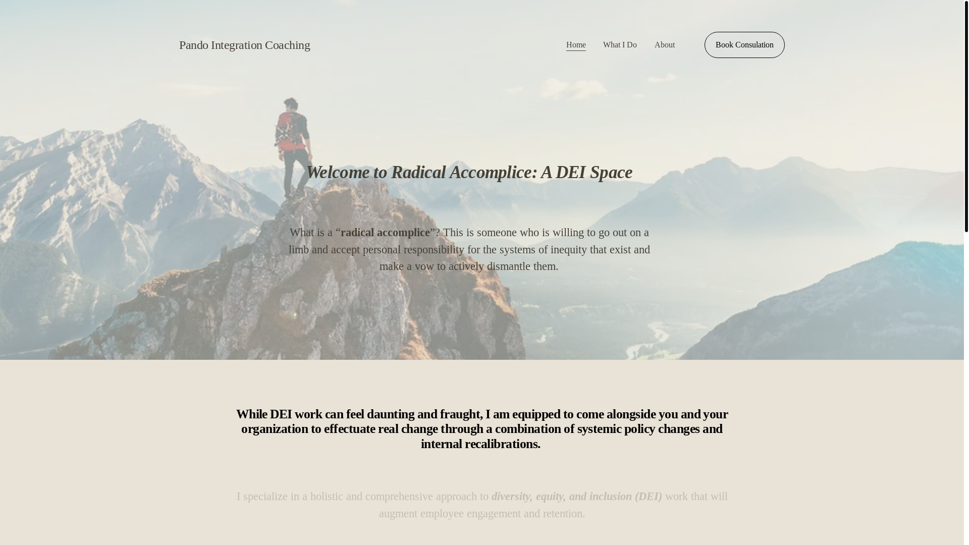 website screenshot of https://pandointegrationcoaching.com/