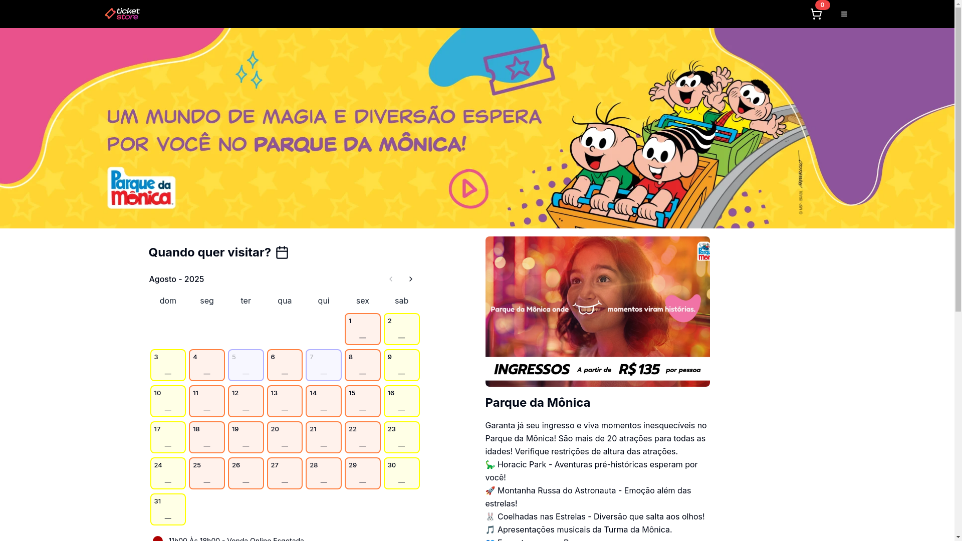 website screenshot of https://ingressos-parquemonica.com/