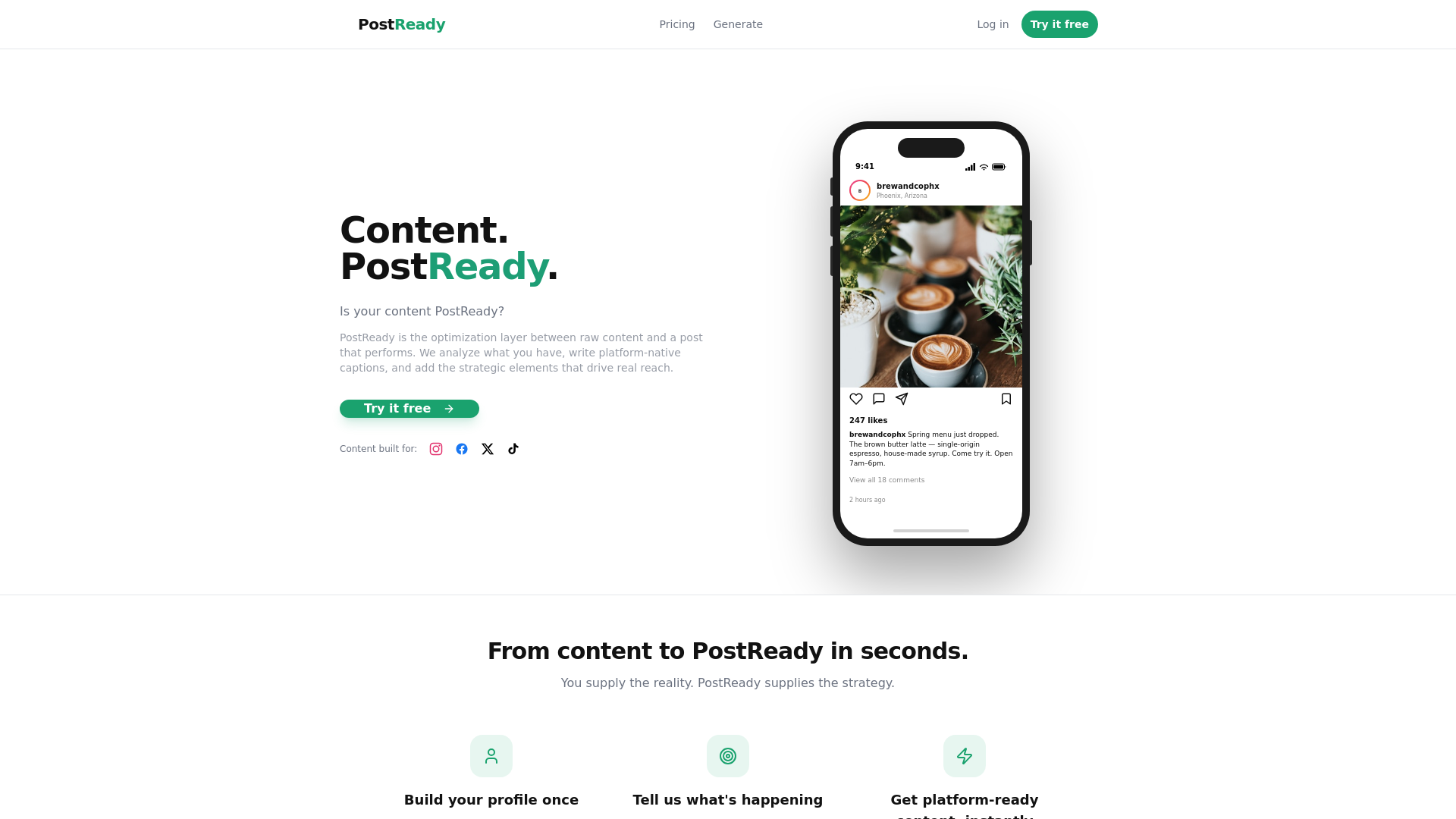 website screenshot of https://postready.ai