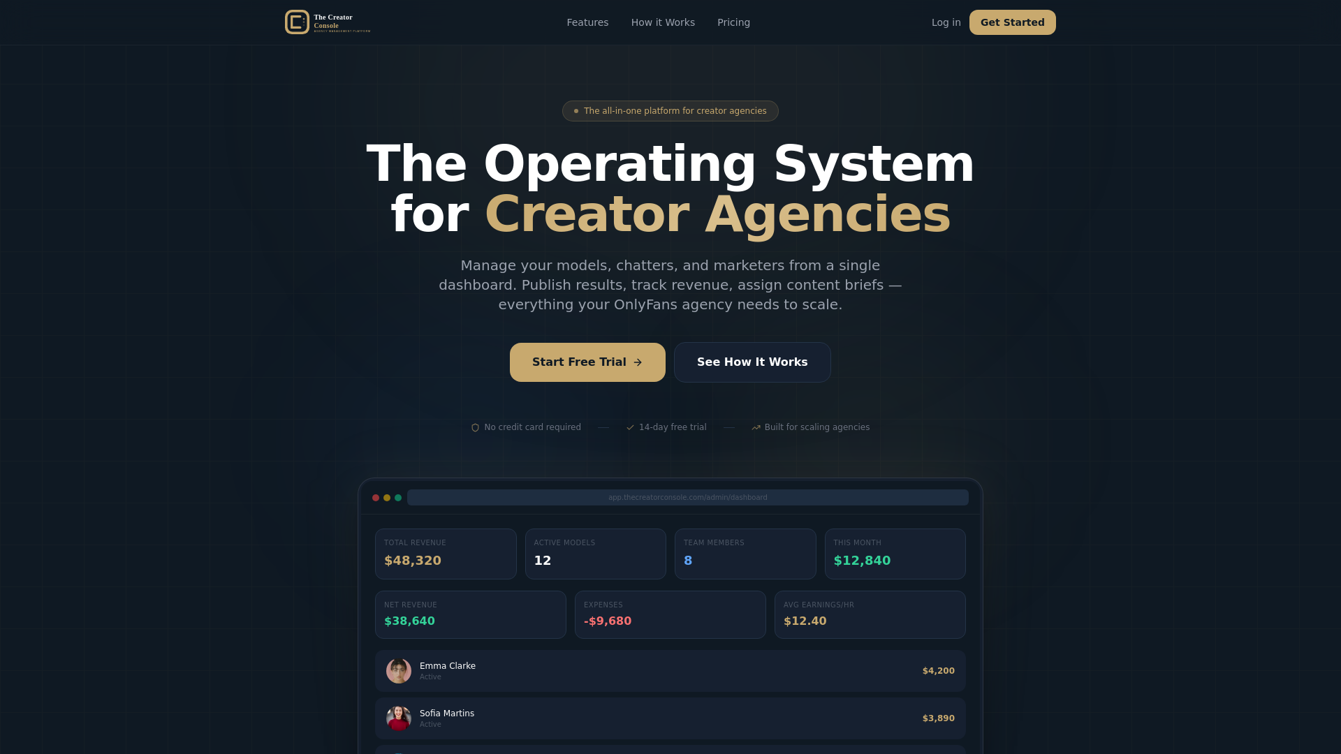 website screenshot of https://thecreatorconsole.com/