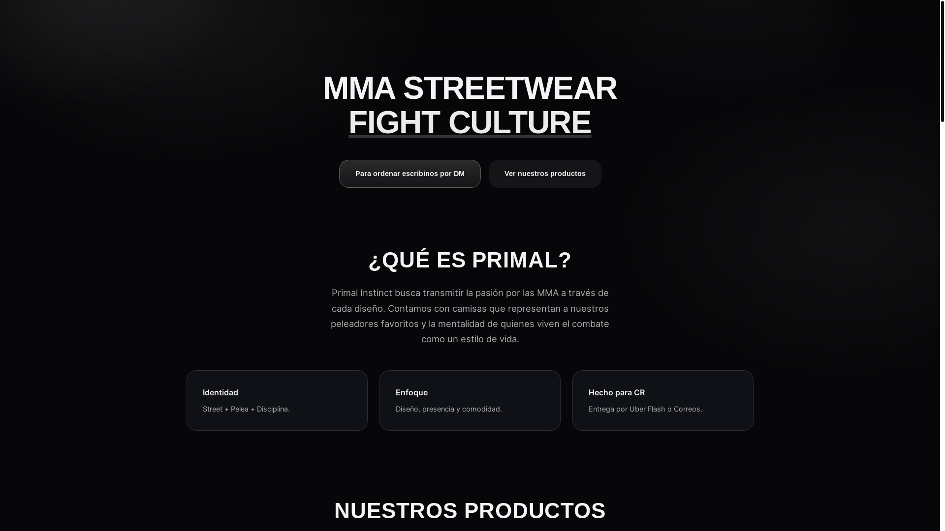 website screenshot of https://primalinstinctcr.com/