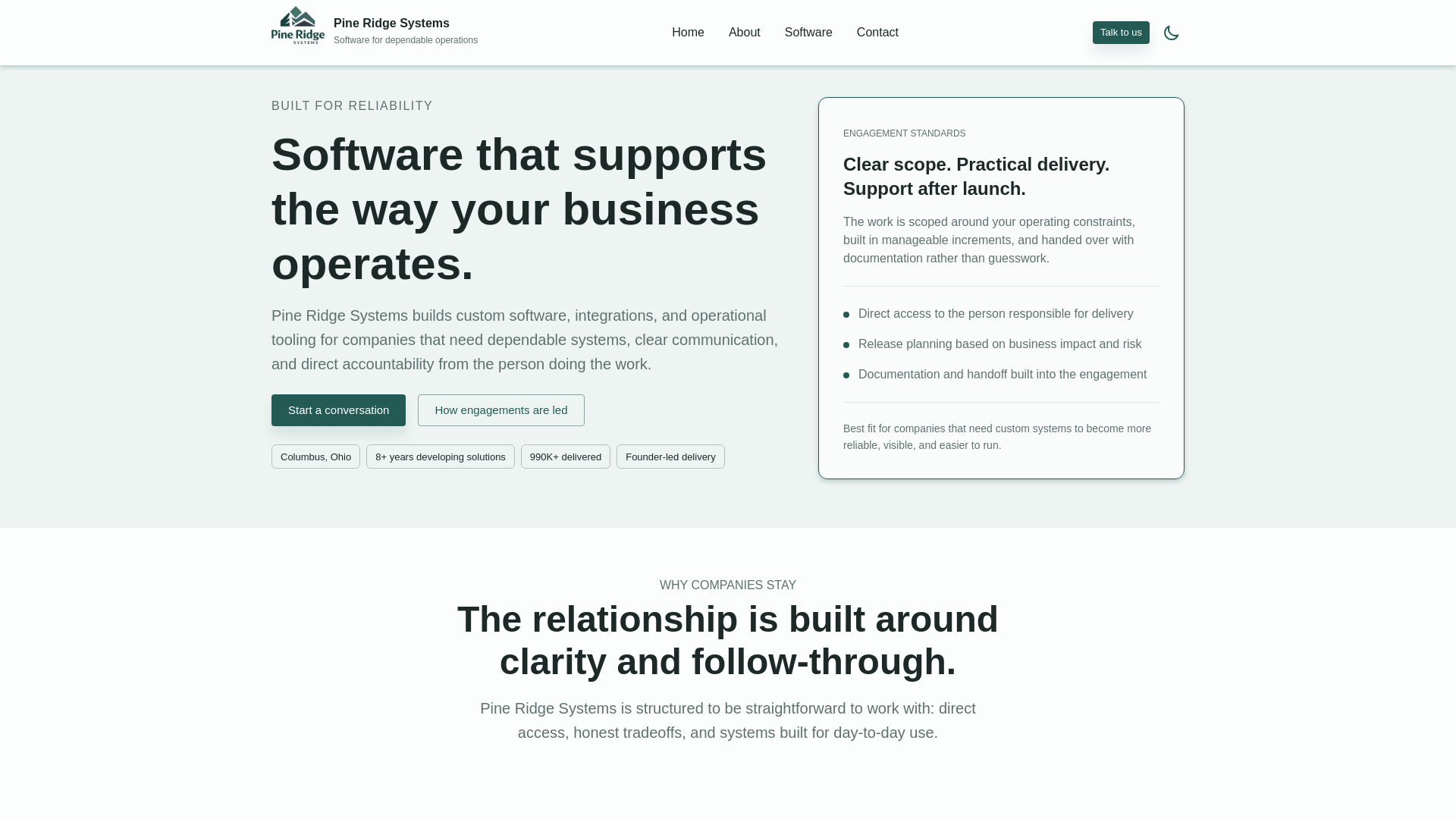 website screenshot of https://pineridgesystems.com