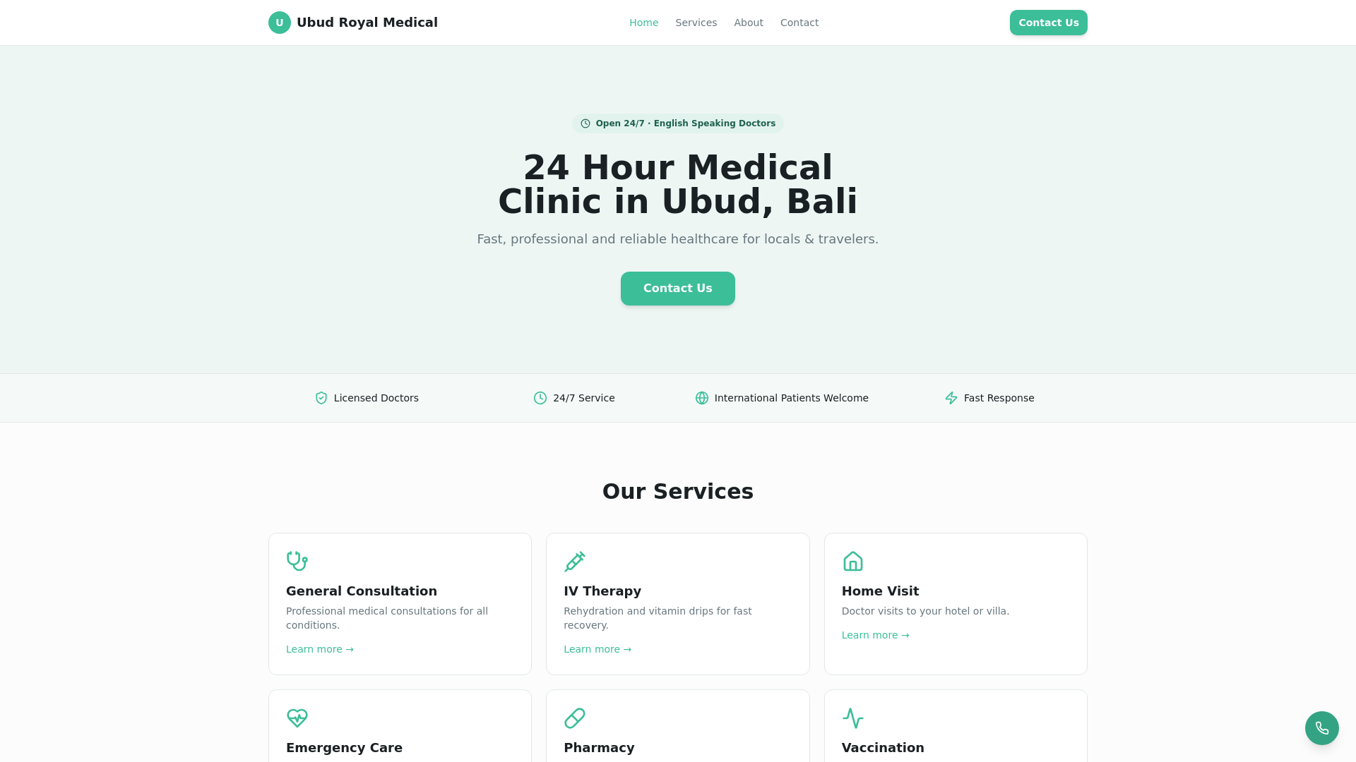 website screenshot of https://ubudroyalmedic.com/