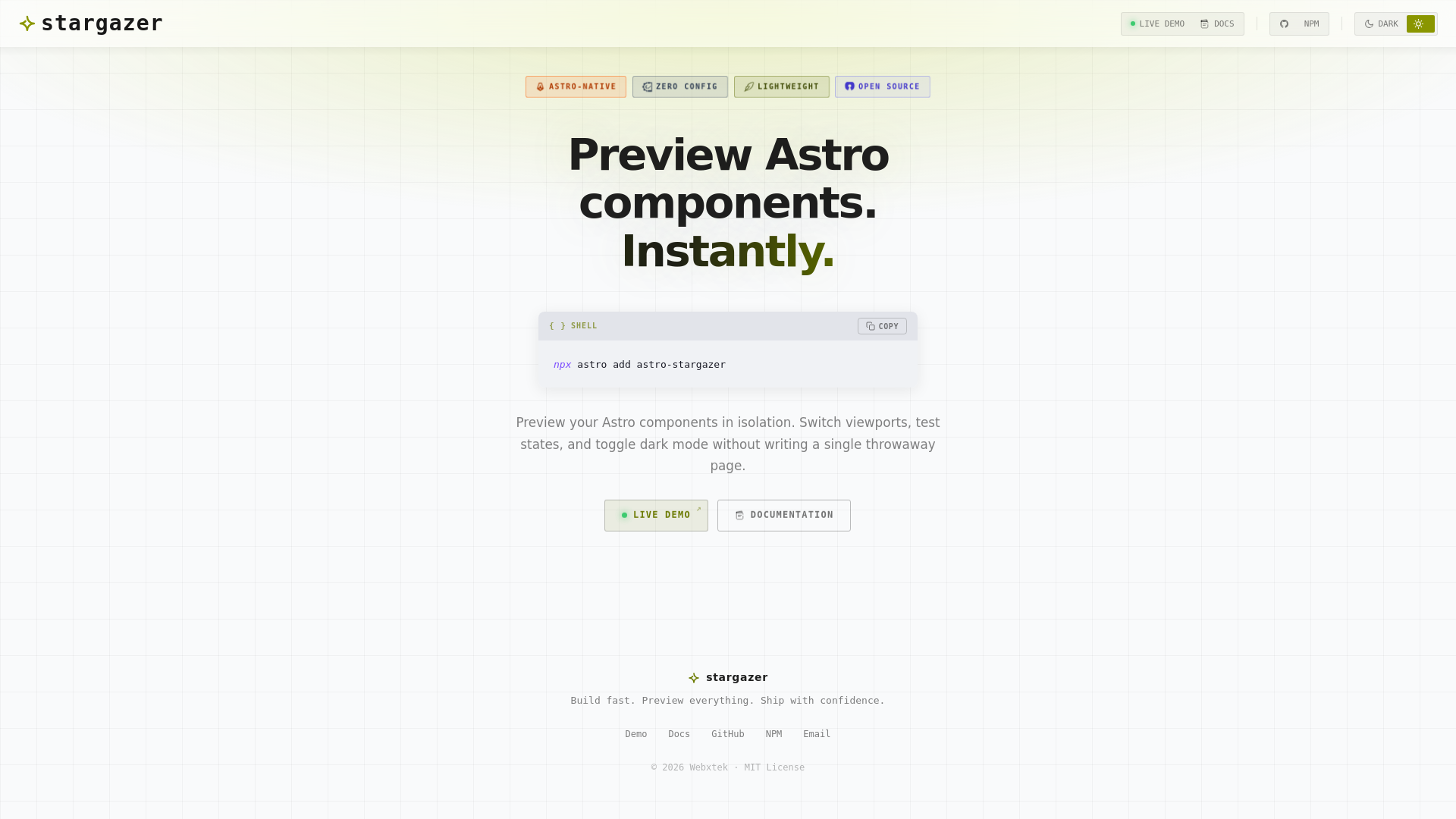 website screenshot of https://astro-stargazer.pages.dev/
