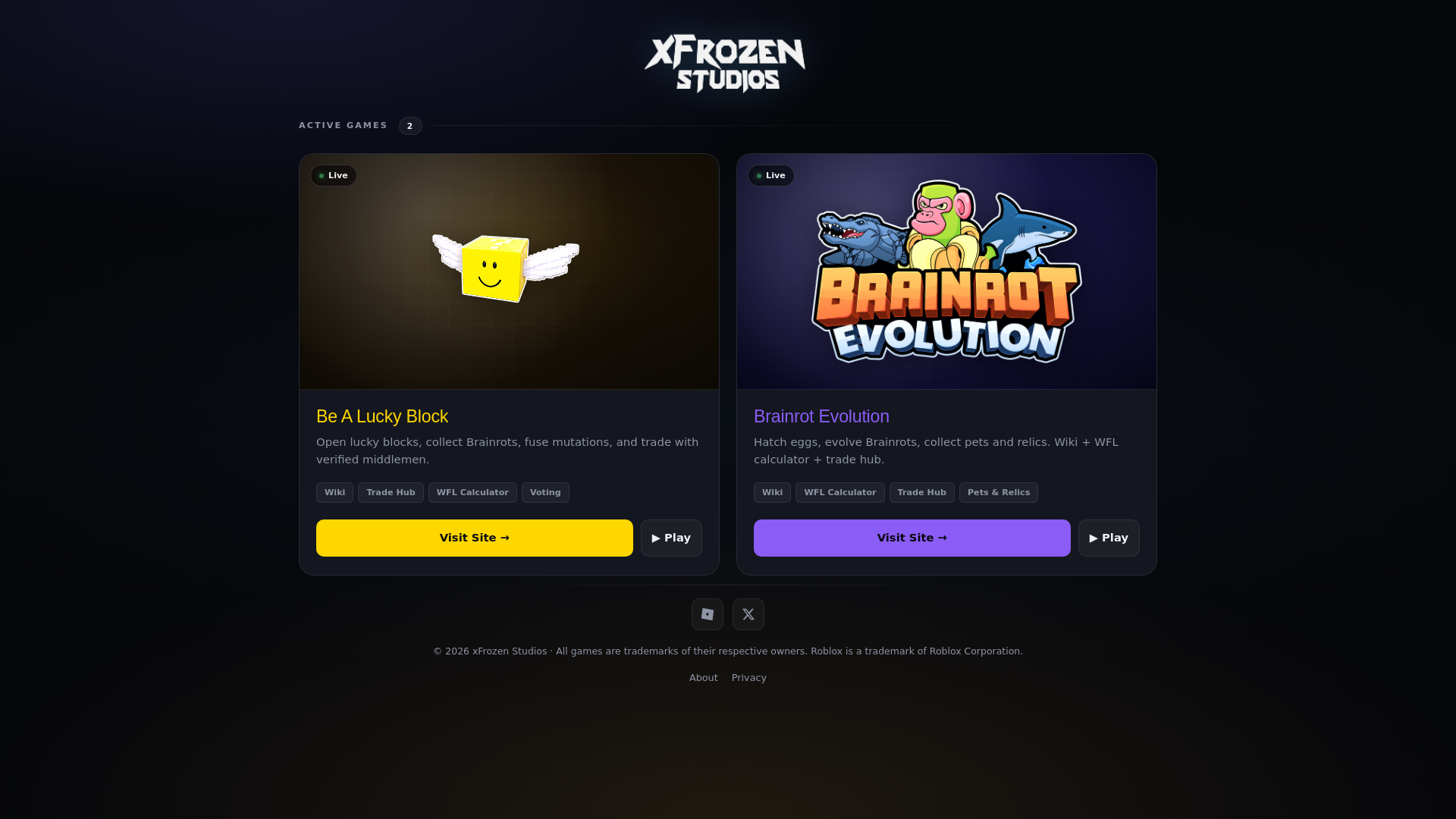 website screenshot of https://xfrozenstudios.pages.dev/