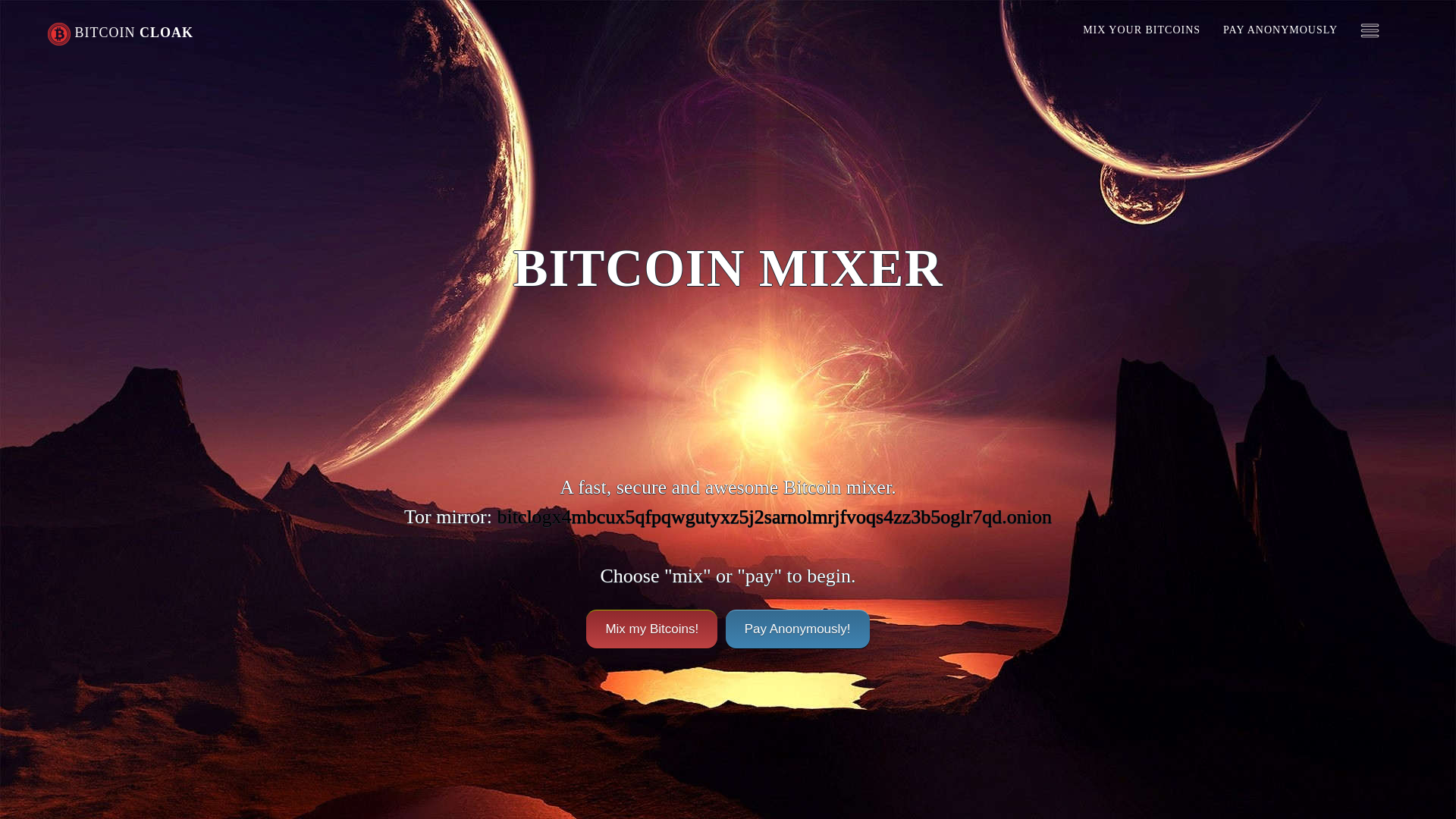 website screenshot of https://bitcloak.me/