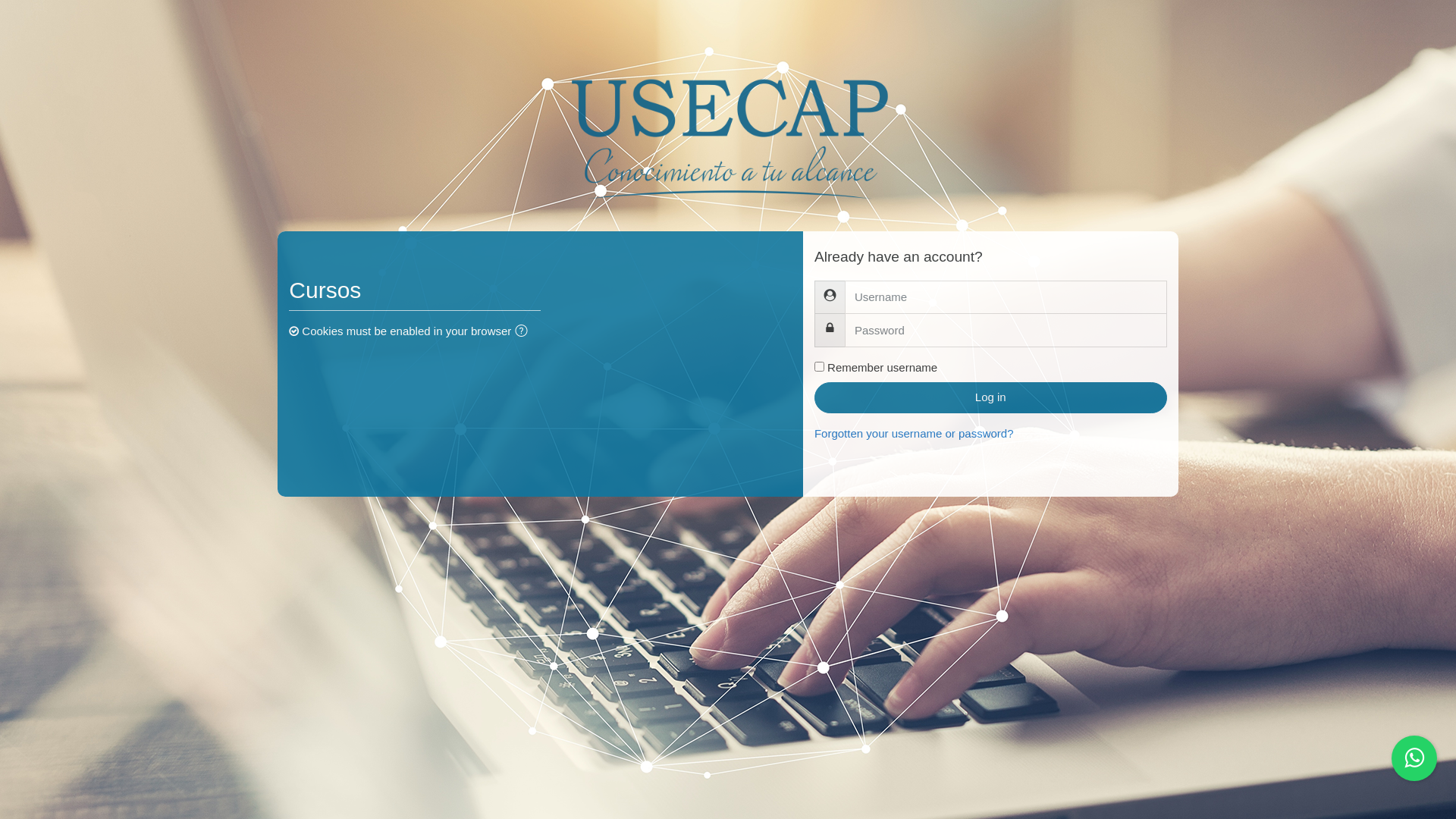 website screenshot of https://www.cursosusecap.com/moodlev3/login/index.php