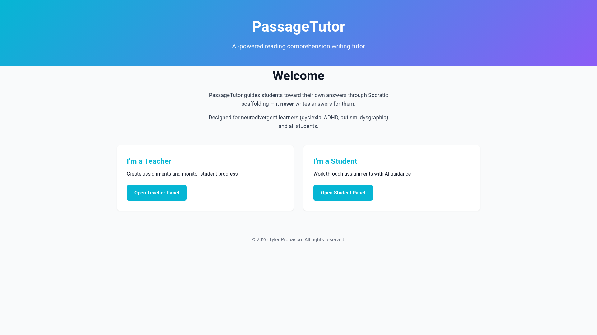 website screenshot of https://passagetutor.com/