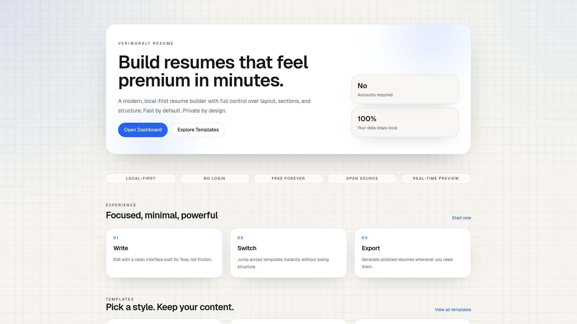 website screenshot of https://veriworkly.com/