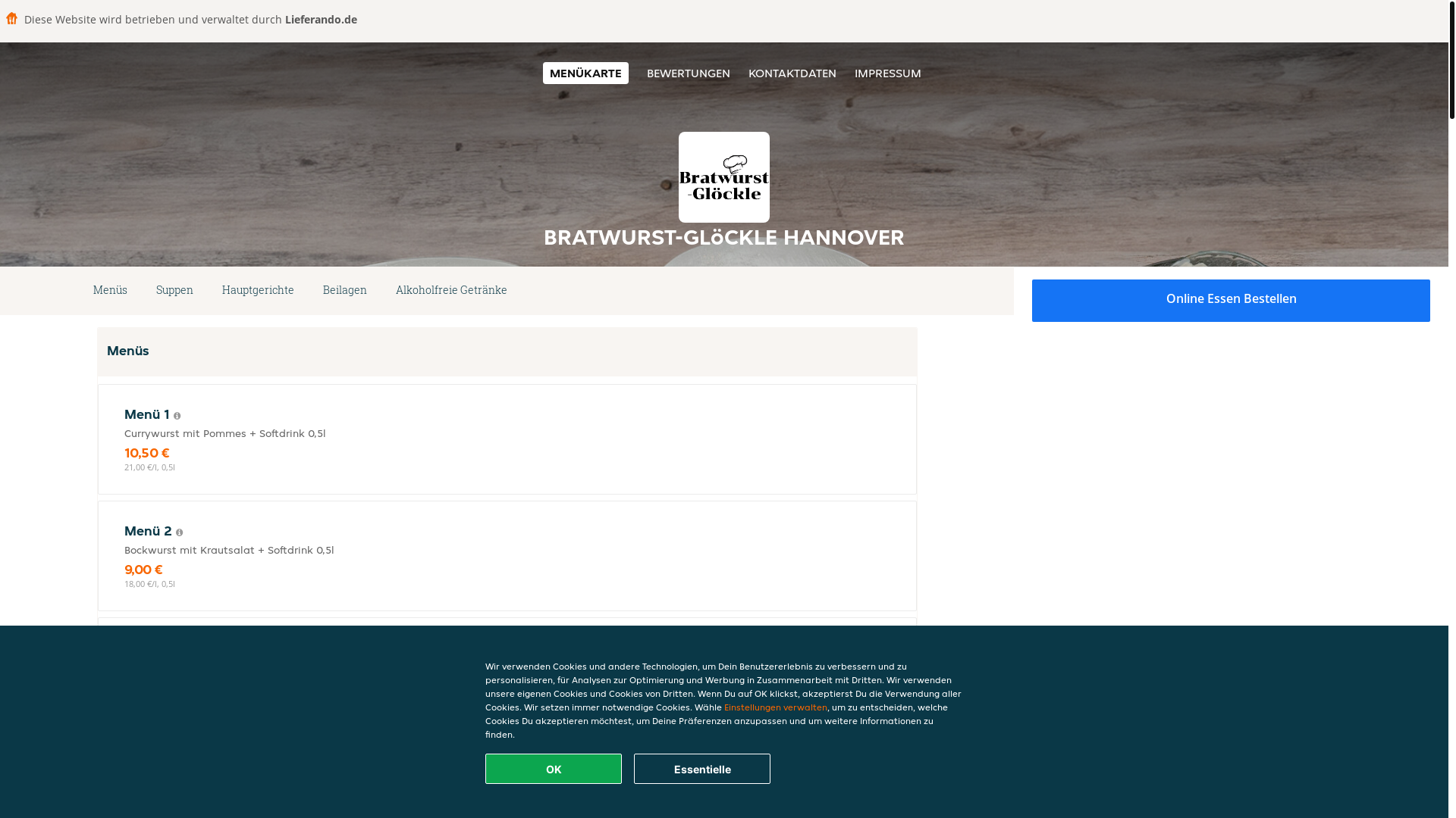 website screenshot of https://bratwurstglockle-hannover.de/