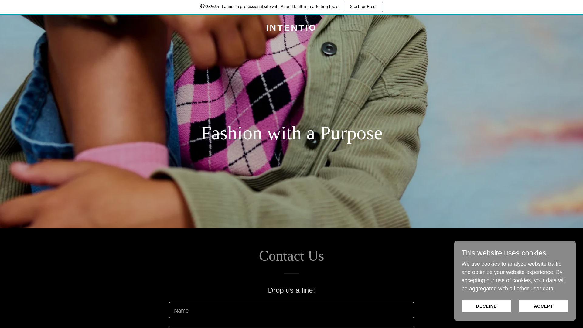 website screenshot of https://intentio.clothing