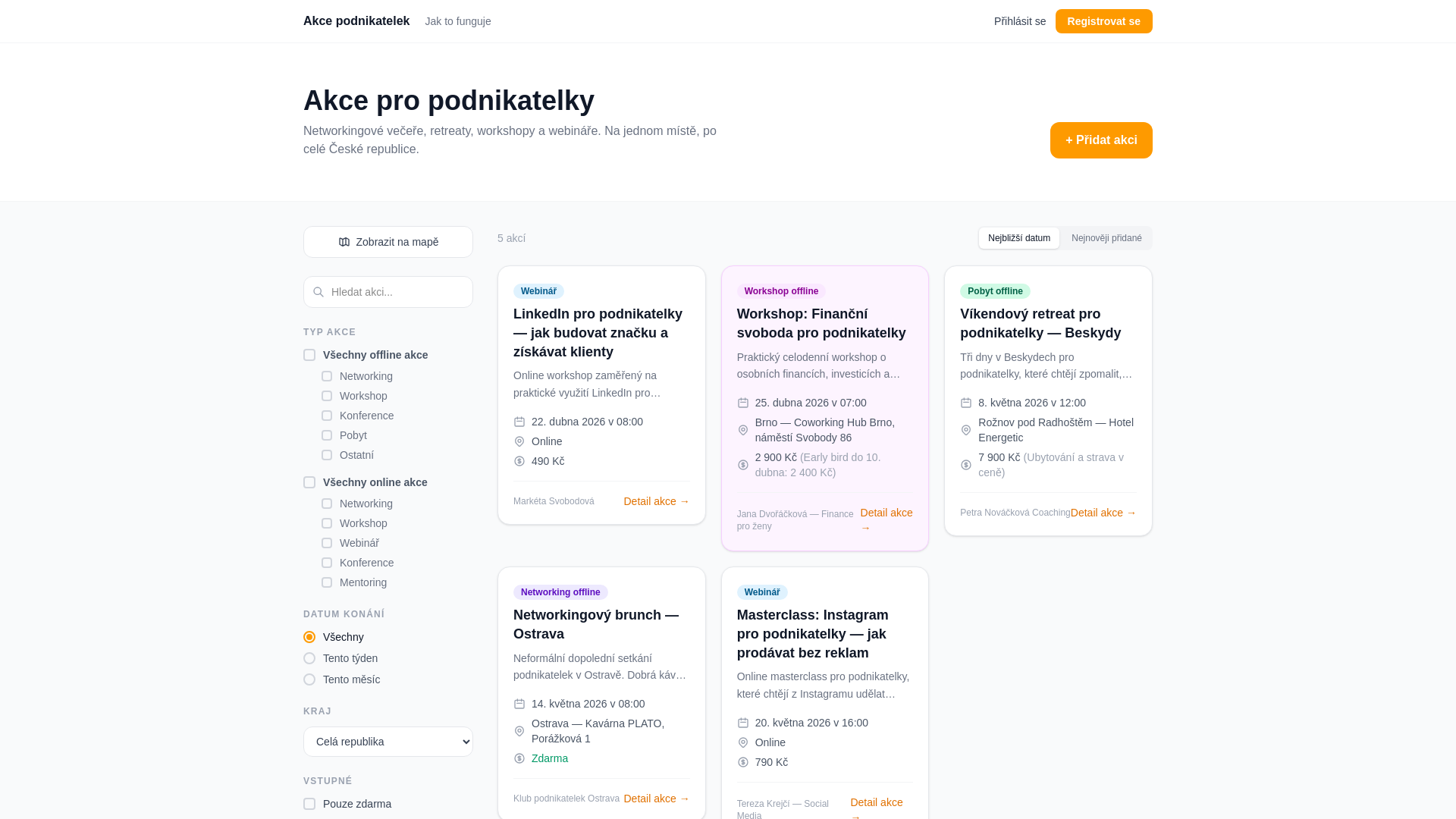 website screenshot of https://akcepodnikatelek.cz/