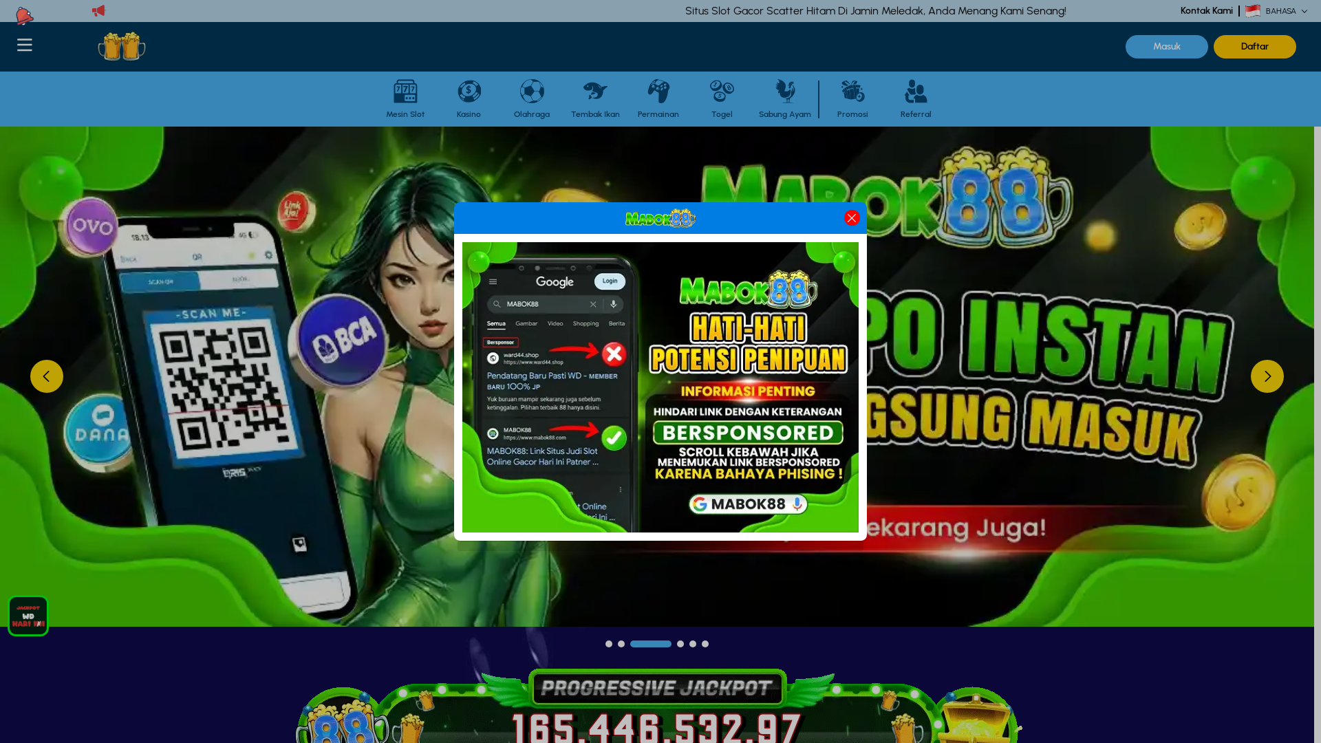 website screenshot of https://mabok88cl.com/