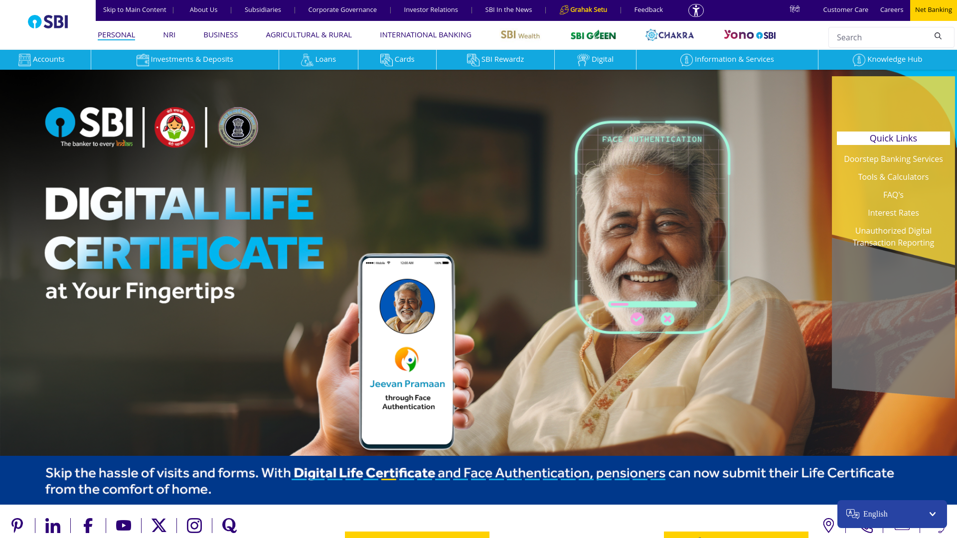 website screenshot of https://sbi.bank.in