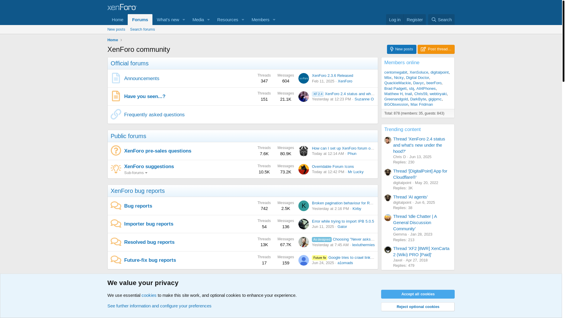 website screenshot of https://xenforo.com/community/