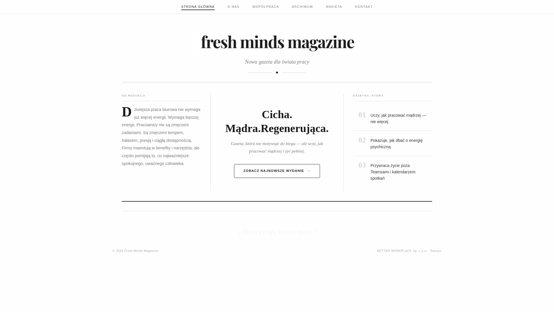 website screenshot of https://freshmindsmagazine.pl