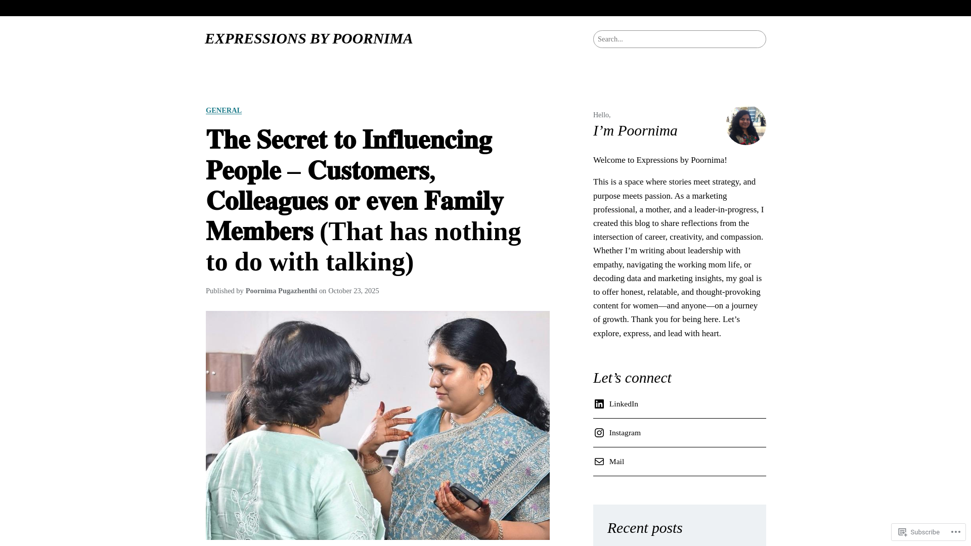website screenshot of https://expressionsbypoornima.in