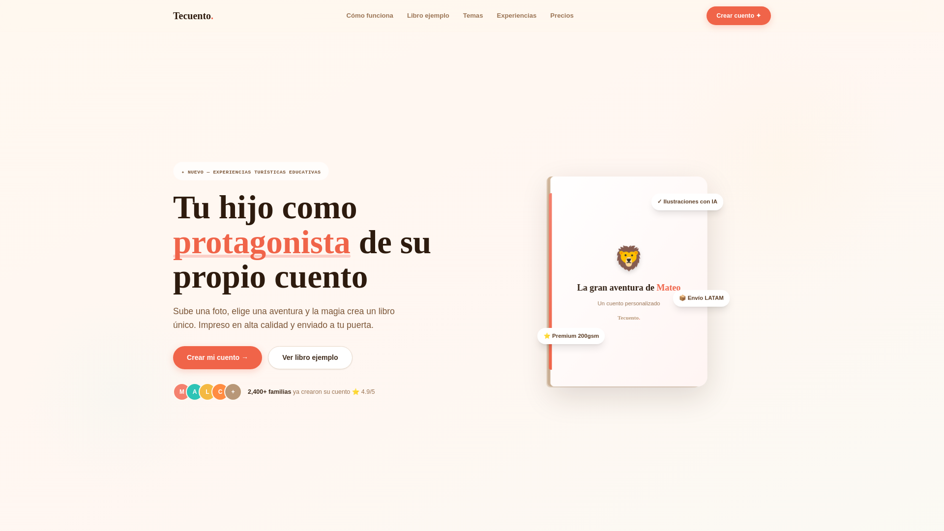 website screenshot of https://tecuento.ai/