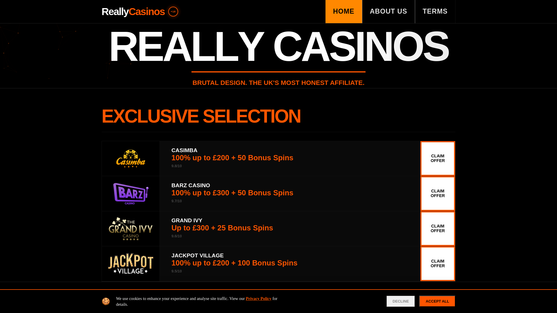 website screenshot of https://reallycasinos.com/