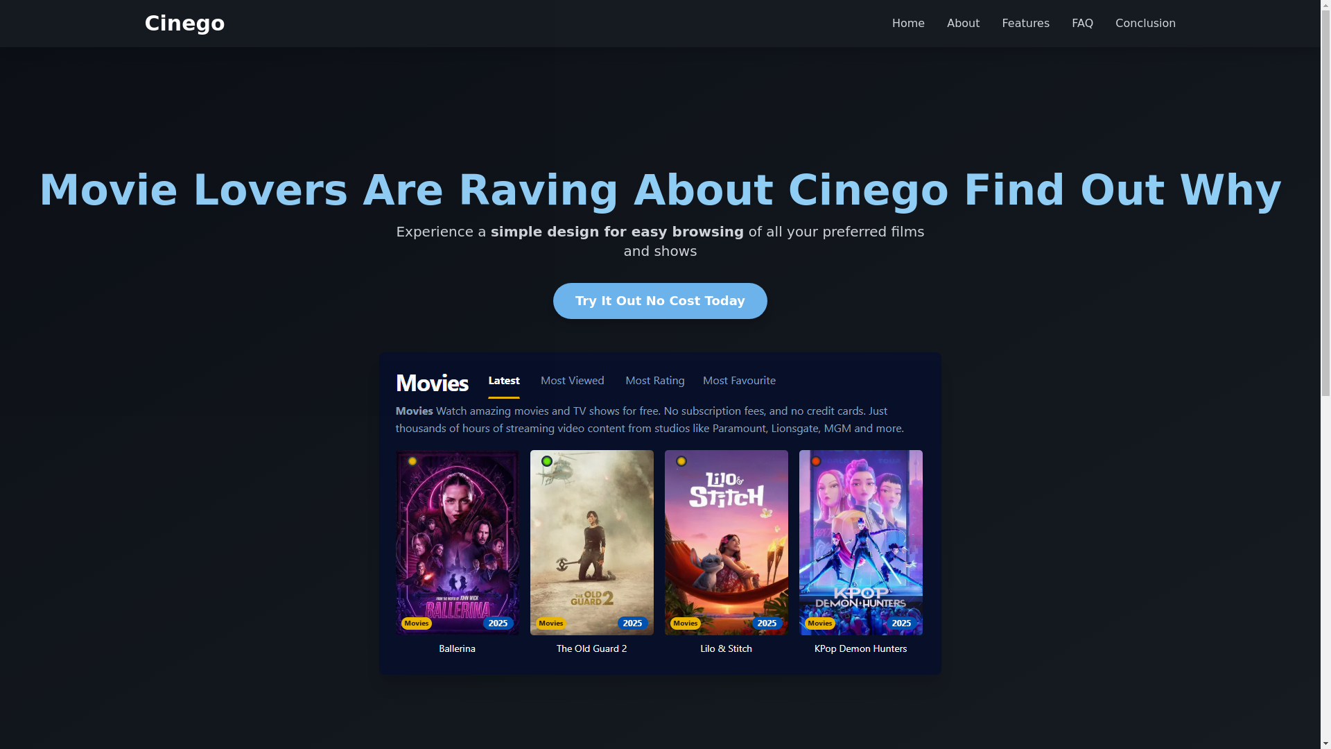 website screenshot of https://cinego-a9f4.pages.dev/