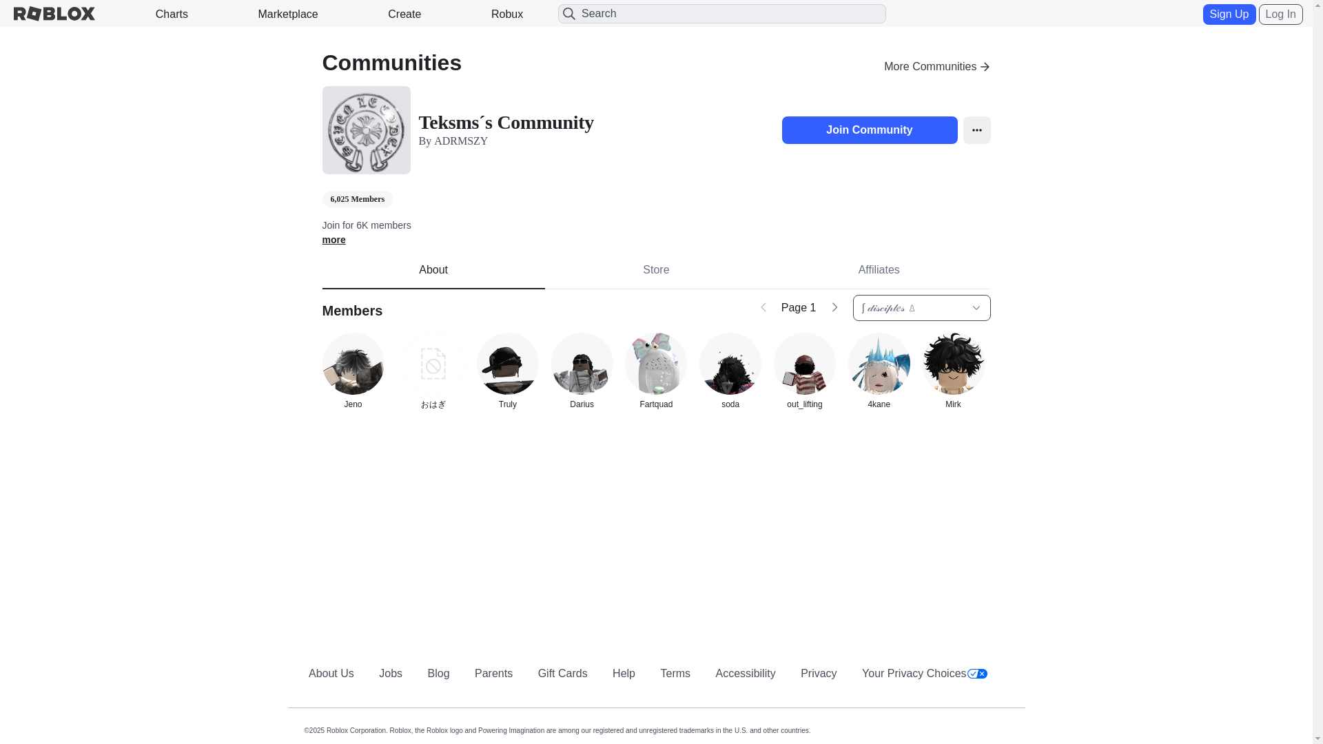 website screenshot of https://robiox.com.kz/communities/6190421815/Teksmss-Community