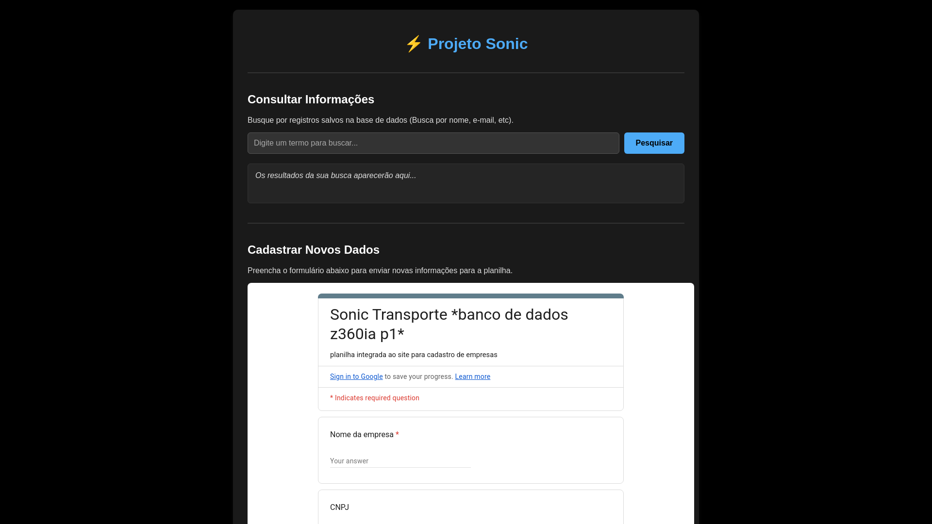 website screenshot of https://sonictransportadora.pages.dev/