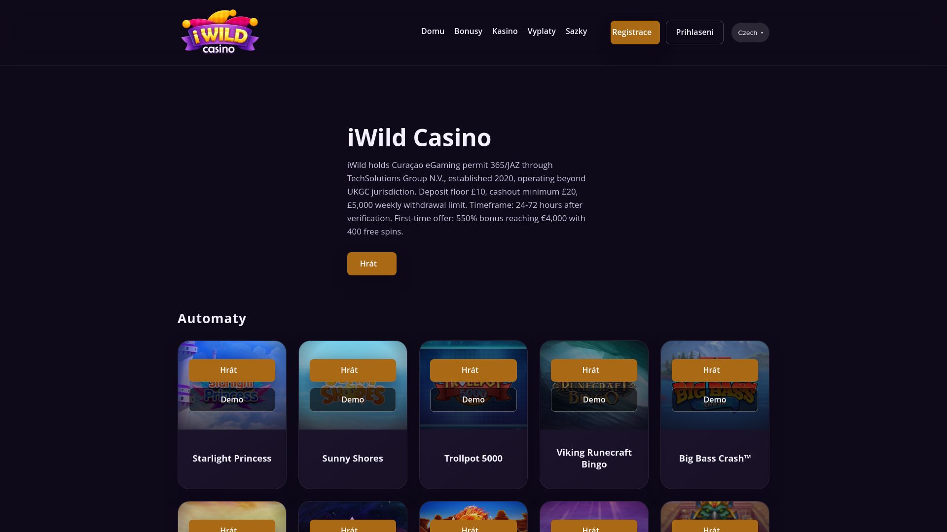 website screenshot of https://iwild-casino-uk.com/