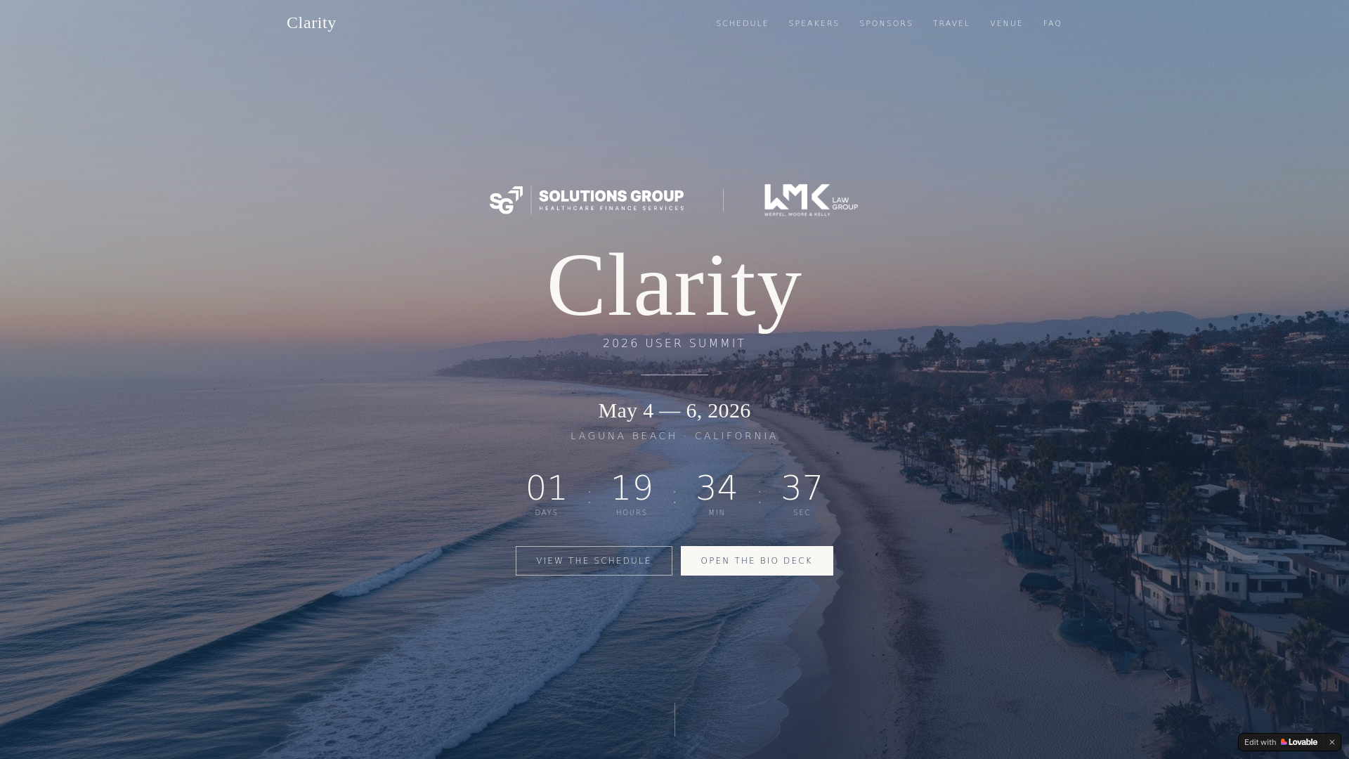 website screenshot of https://clarityusersummit.com/