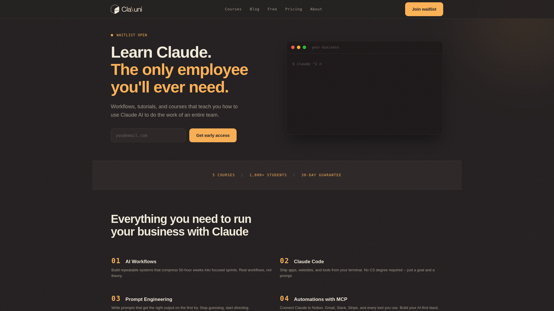 website screenshot of https://clauniacademy.com/