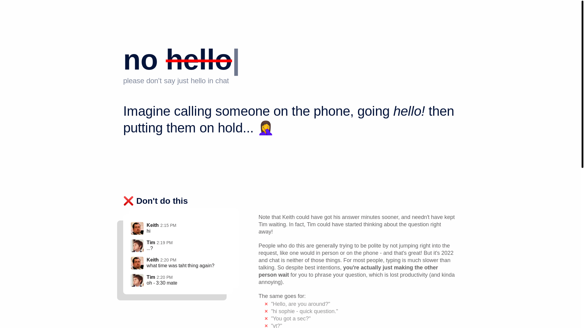 website screenshot of https://nohello.net/