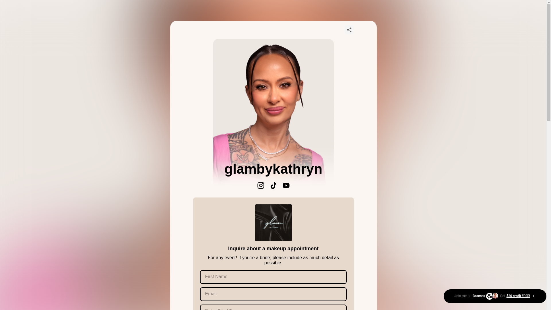website screenshot of https://glambykathryn.com/