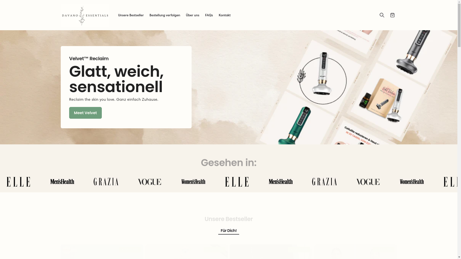 website screenshot of https://davano-essentials.de/