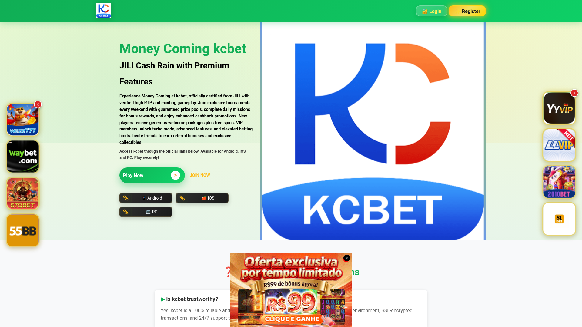 website screenshot of https://kcbet-brasil.com