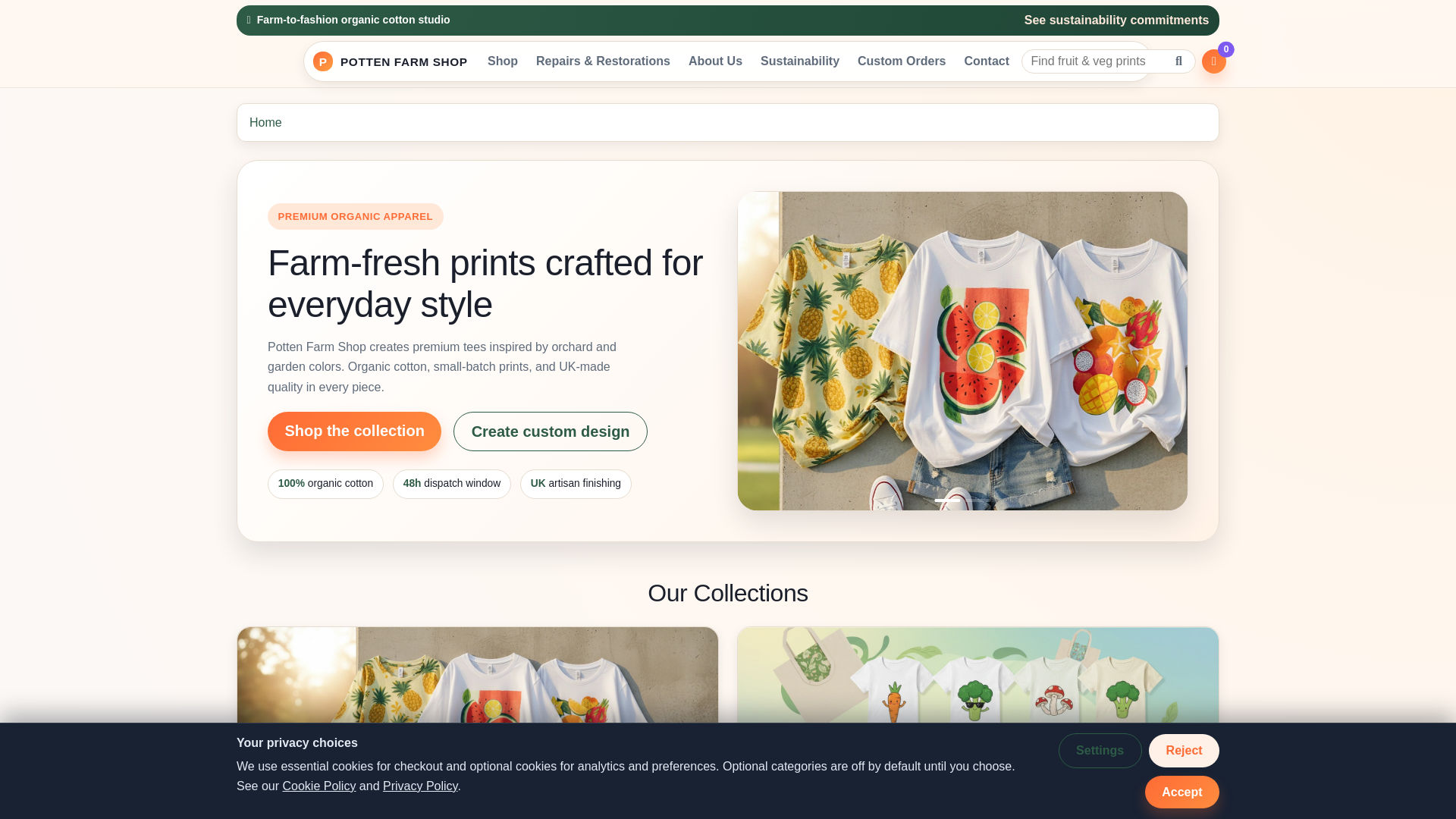 website screenshot of https://pottenfarmshopltd.com/