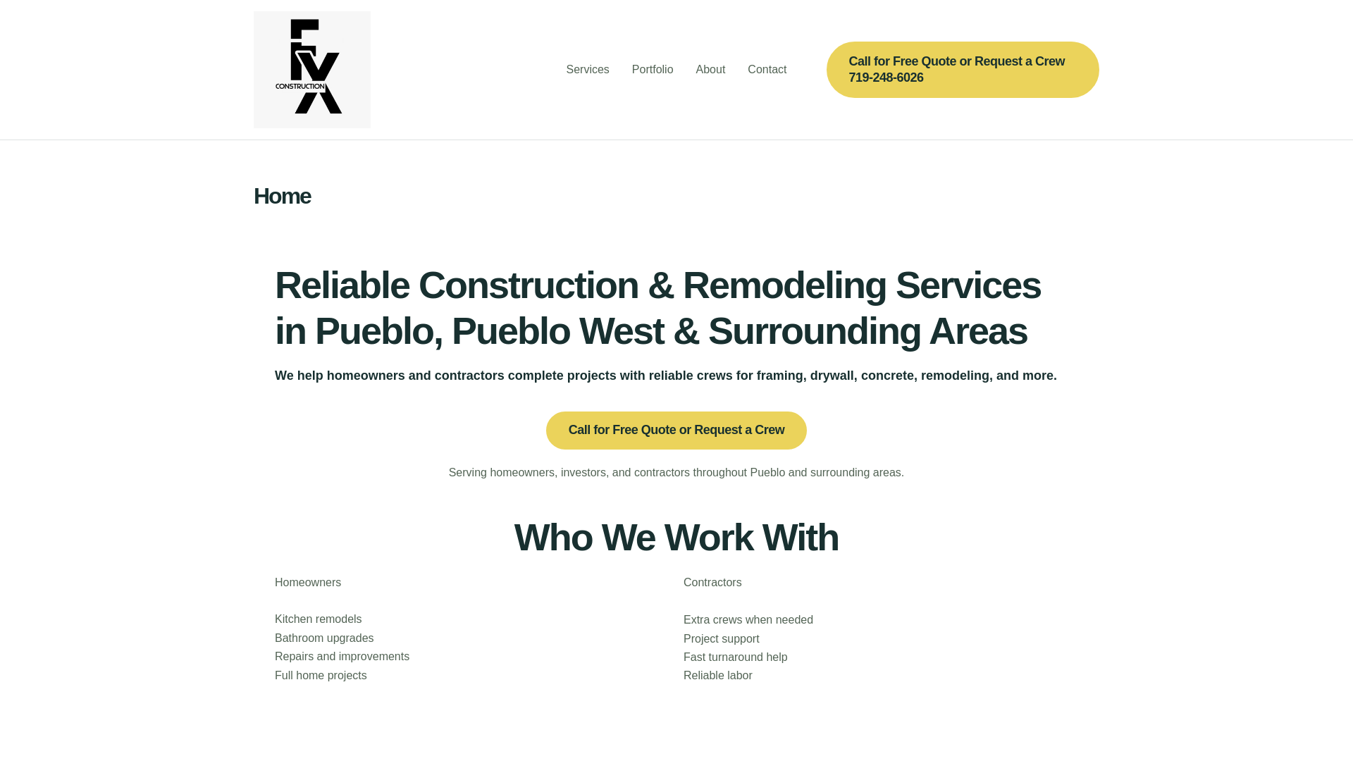 website screenshot of https://puebloconstructionpros.com/