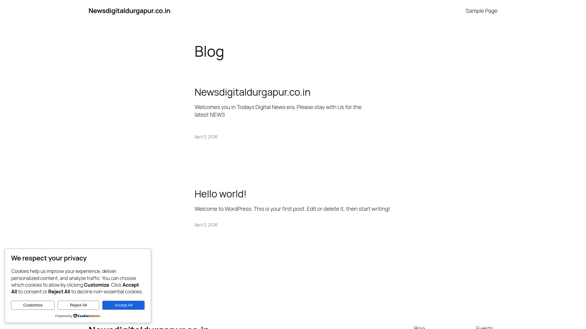 website screenshot of https://newsdigitaldurgapur.co.in/