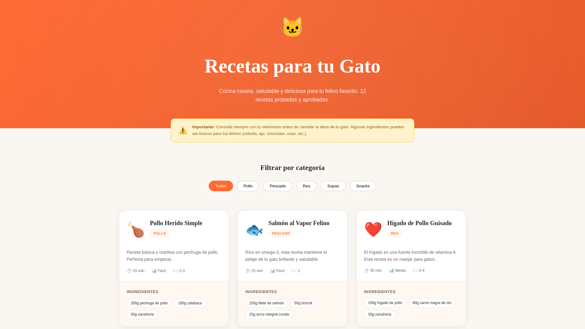 website screenshot of https://cat-recipes.pages.dev/