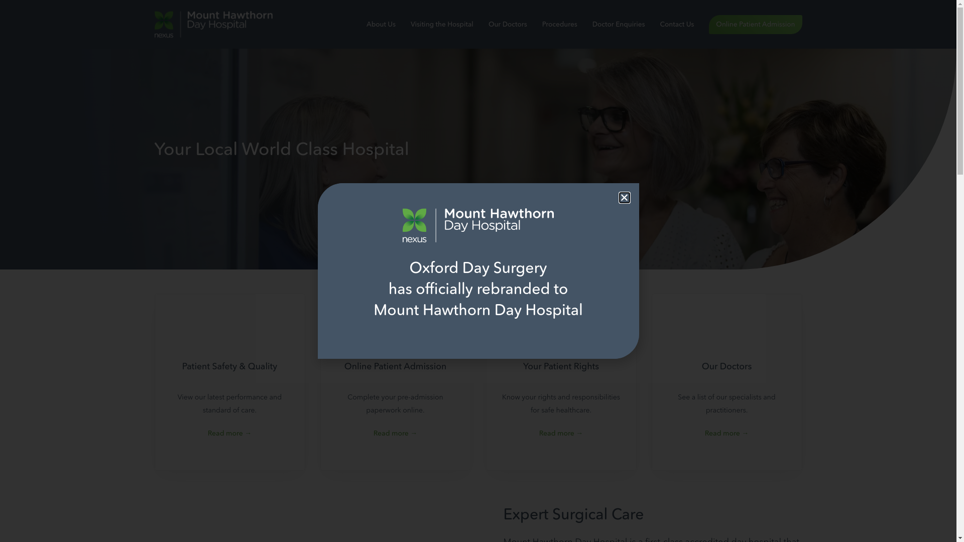 website screenshot of https://mthawthorndayhospital.au/