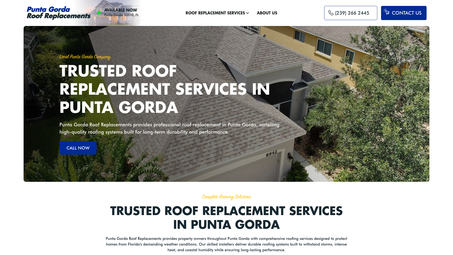 website screenshot of https://puntagordaroofreplacement.com/