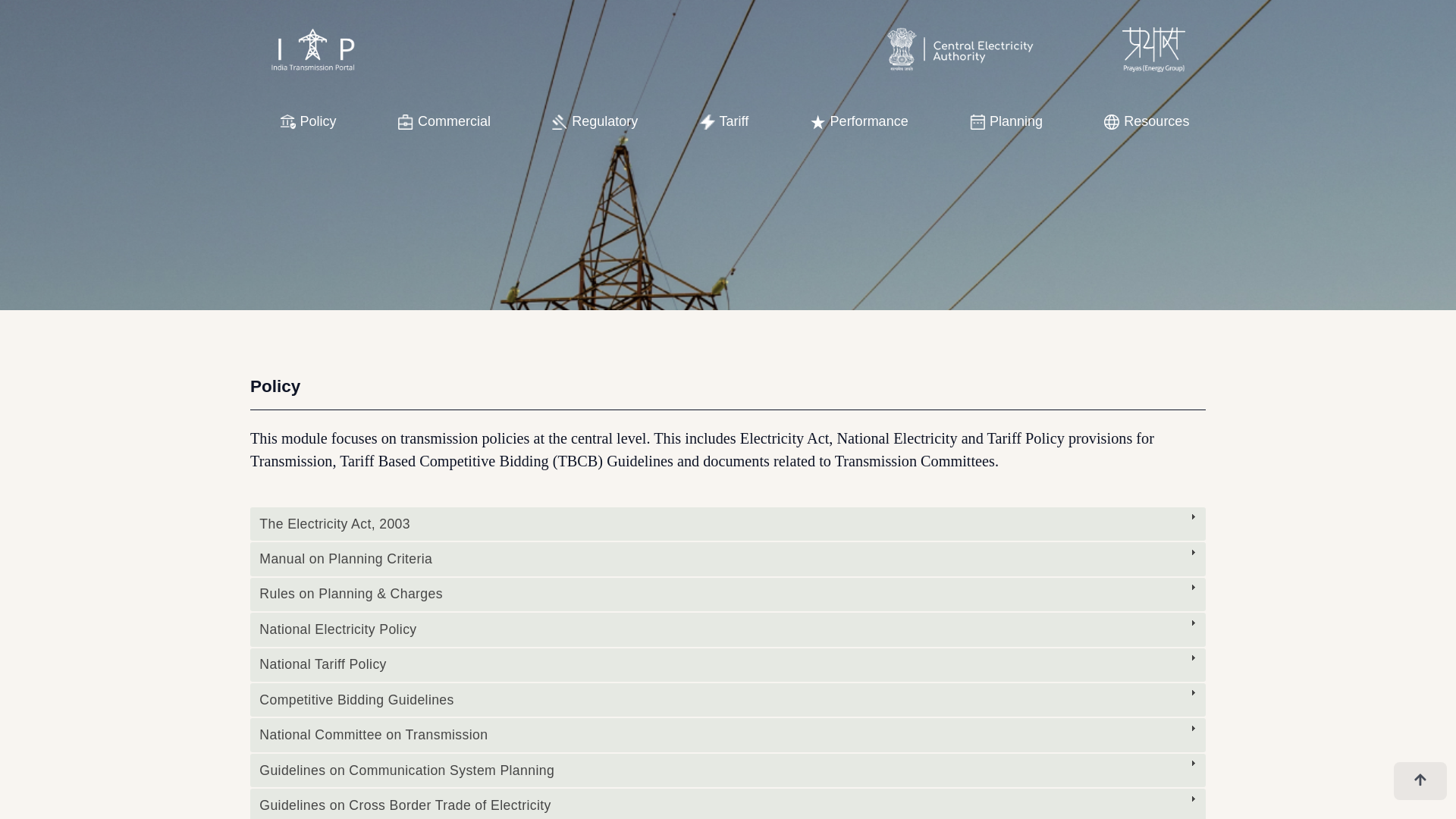 website screenshot of https://indiatransmission.org/listdocuments/Policy/ISTS