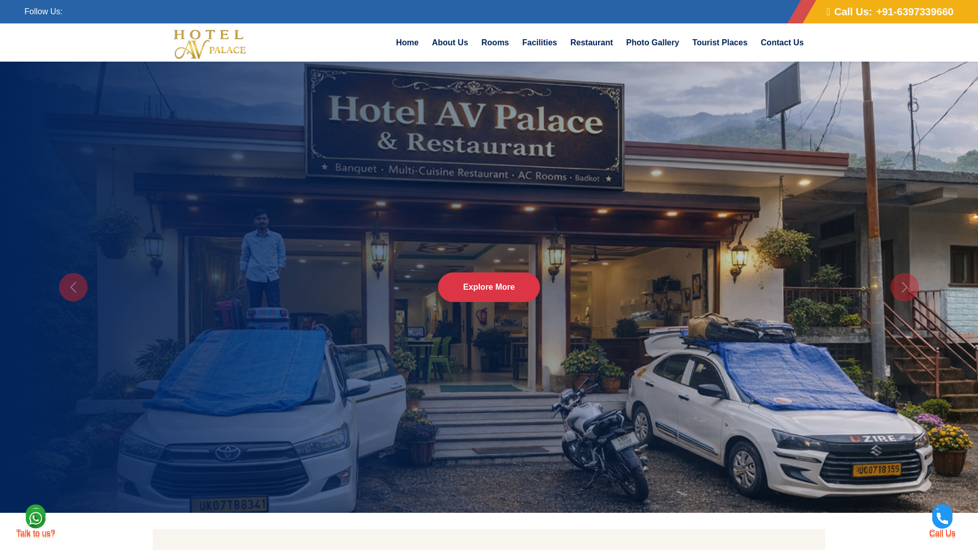 website screenshot of https://hotelavpalace.in/