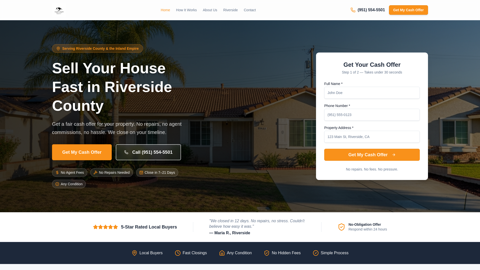 website screenshot of https://happyhomescash.com