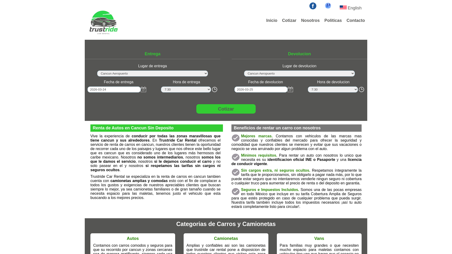 website screenshot of https://trustridecarrental.com/