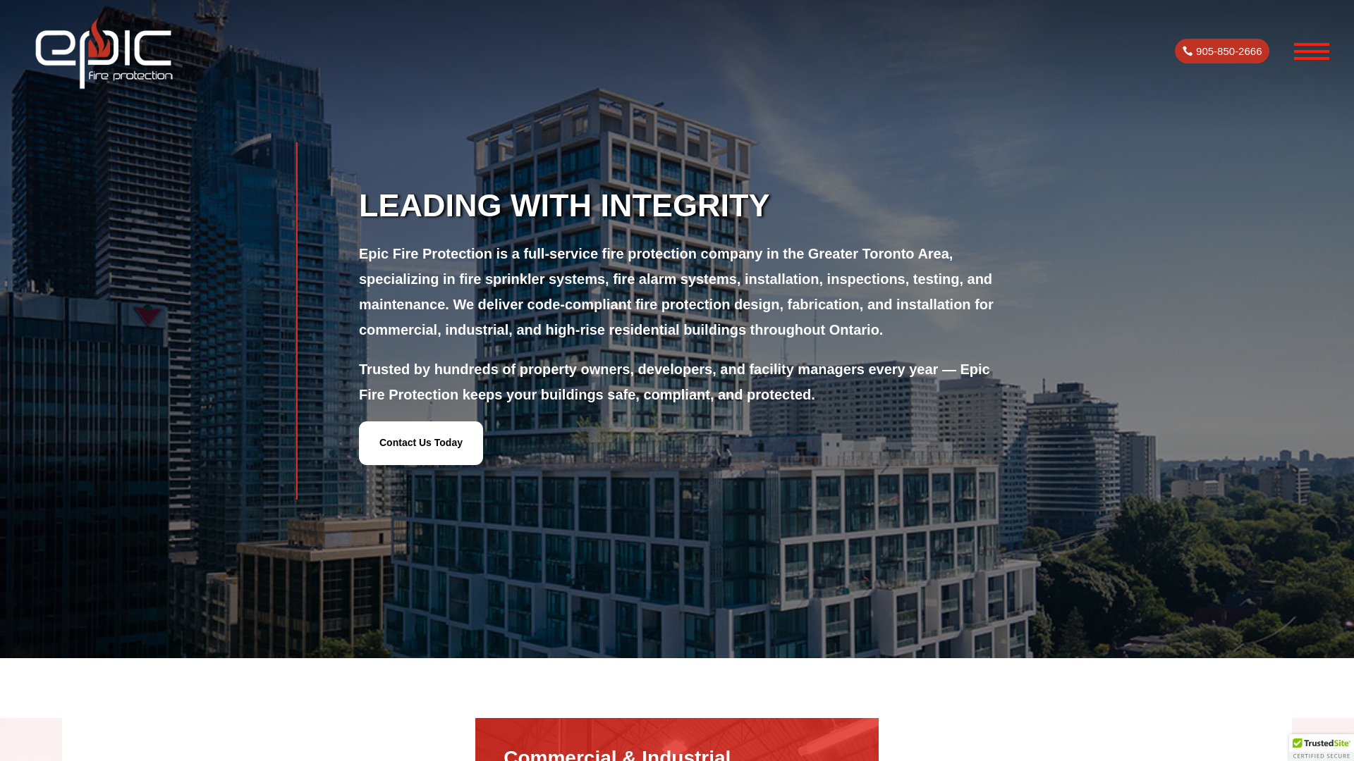 website screenshot of https://epicfireprotection.ca/