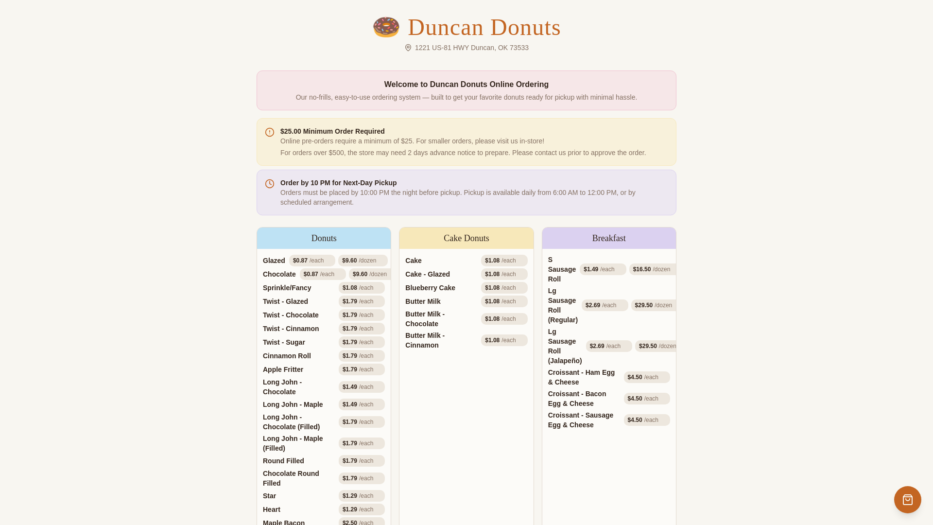 website screenshot of https://duncandonutsok.com