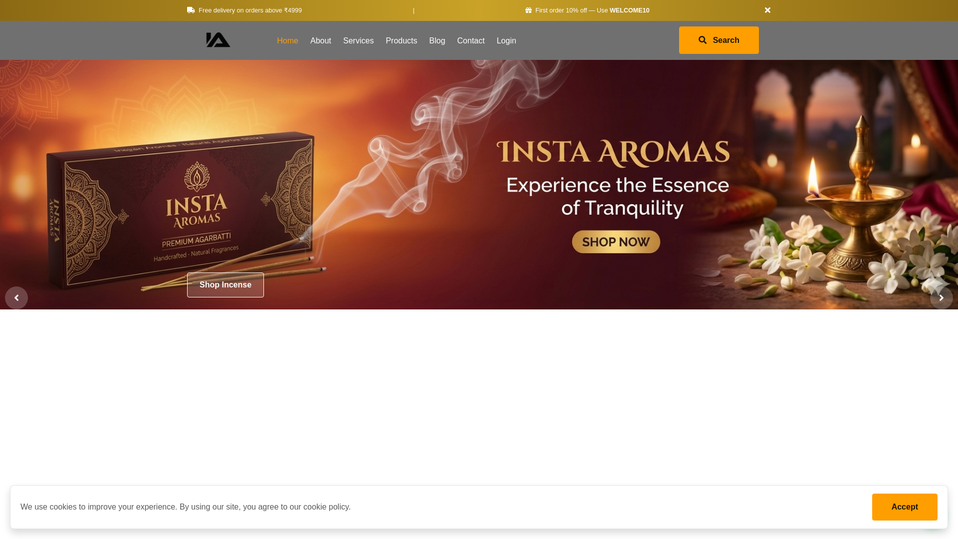website screenshot of https://instaaromas.in/
