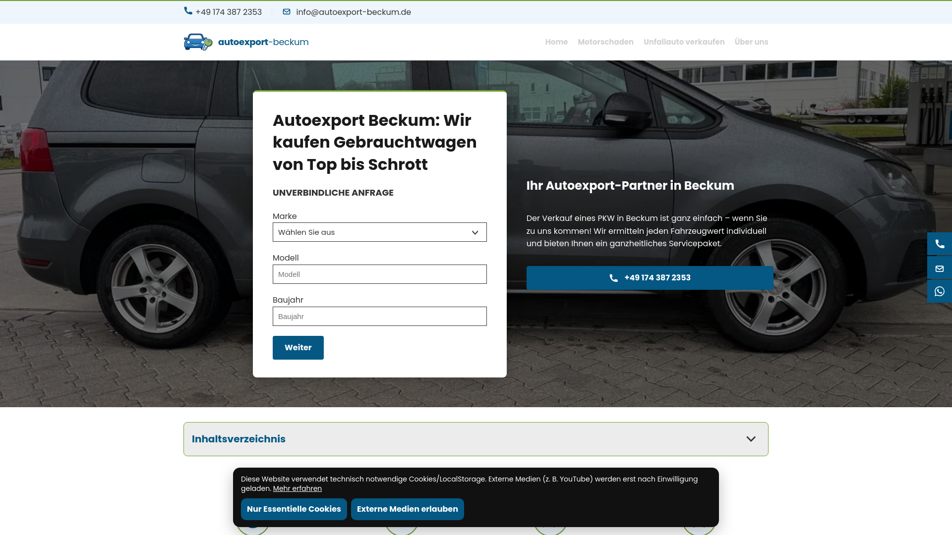 website screenshot of https://autoexport-beckum.de/