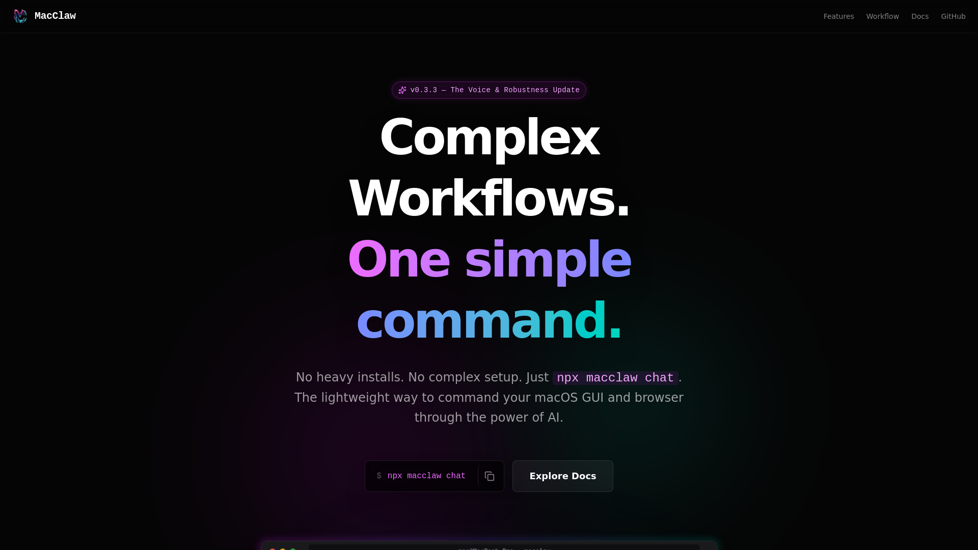 website screenshot of https://macclaw.dev/